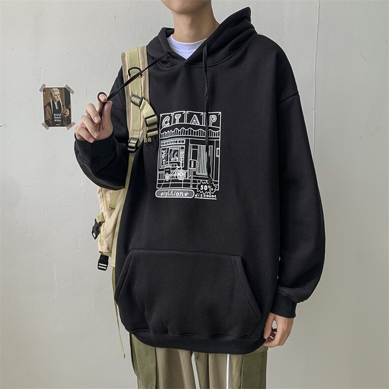 百搭上衣炸街宽松bf卫衣男秋冬款盐系做复古大码帽衫W1713-P32,男装卫衣,星座512-4