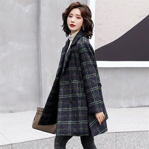 2021冬装新款时尚优雅气质翻领保暖舒适加棉毛呢外套图片