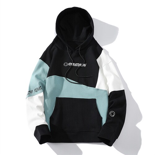 7XL-M货足2023春新款长袖卫衣男白底平铺连帽拼色上衣加肥加大码，男装卫衣，钱塘717(原712)
