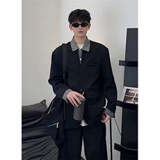 假两件牛仔西装外套男春潮牌拼接西服立领夹克高街休闲JK288，男装夹克，星座1116A（原606A-3）