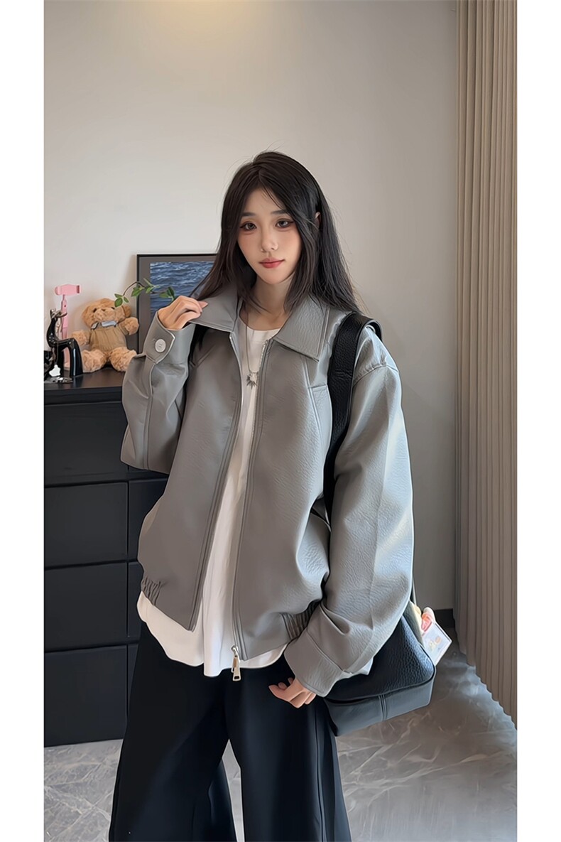 休闲拼接外套男秋季新款2025美式高街机车皮夹克-A2259TP85,男装夹克,电商B241