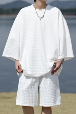 8XL-M高级感纹理短袖套装男夏季慵懒风T恤短裤两件套TZ108P78，男装T恤，电商D206-1