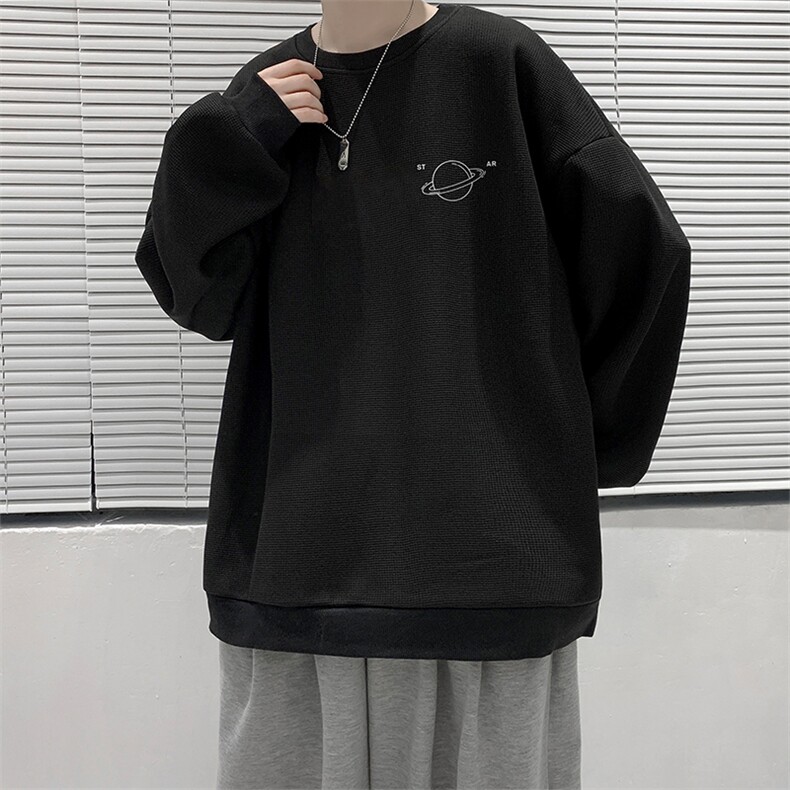 华夫格卫衣圆领卫衣男大码长袖t恤男外套HW76238-P30加绒款-P40,男装卫衣,电商A040