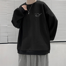 华夫格卫衣圆领卫衣男大码长袖t恤男外套HW76238-P30加绒款-P40，男装卫衣，电商A040