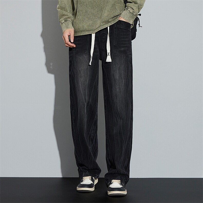 秋季宽松新款直筒高级垂感牛仔裤子男美式扎染大码男士运动长裤子,男装牛仔裤,星座224-1