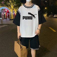 夏季短袖T恤套装青少年纯棉吸汗男士休闲两件套男装TZ393P60控89，男装休闲套装，电商A086