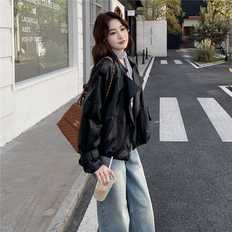 甜酷风黑色皮衣短外套女春秋2025新款爆款高级感PU夹克松弛感减龄图片