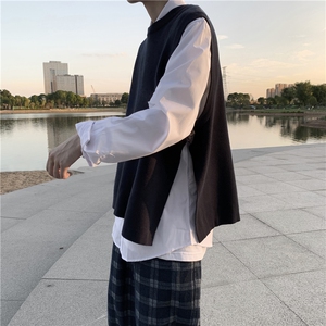 设计感男装一片式两侧开叉无袖背心打底针织衫轻熟风马甲 S3/P50图片