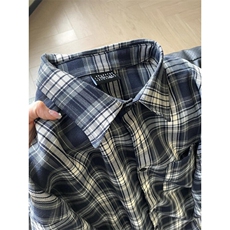V3211HH-P38美式复古cleanfit藏青色格子衬衫男美式衬衣外套春季，男装衬衫，星座1007（原301D）