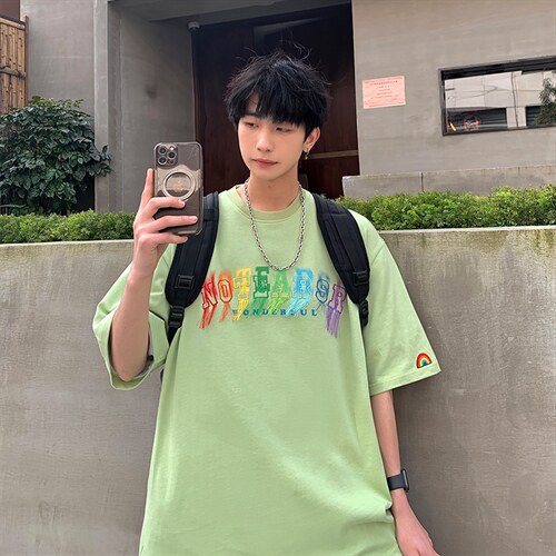 2024夏新款 港风 个性字母印花宽松圆领短袖T恤上衣 T2218-P50图片