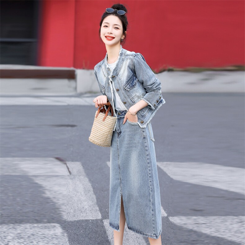 小香风牛仔套装半身裙女春季2025新款高级感气质连衣裙两件套减龄,女装套装/套裙,意芙