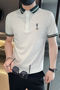 珠地主推大货刺绣撞色痞帅短袖polo衫潮流大码翻领t恤潮T016-P45图片