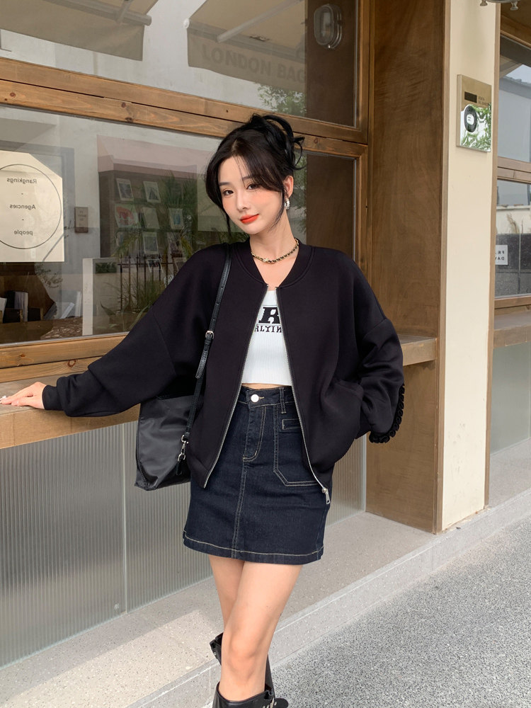 现货2024年春季新款韩版花边点缀棒球服外套女上衣,女装短外套,MQ