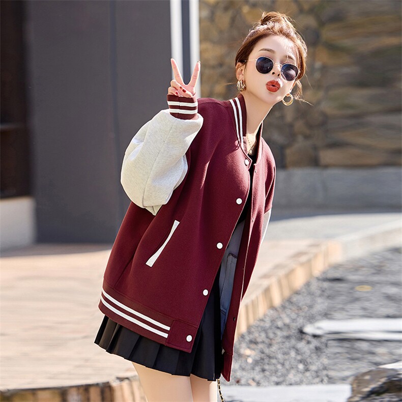 棒球服外套女2025春秋新款小个子超火休闲洋气减龄红色短款厚夹克,商品下架区,韩然一族