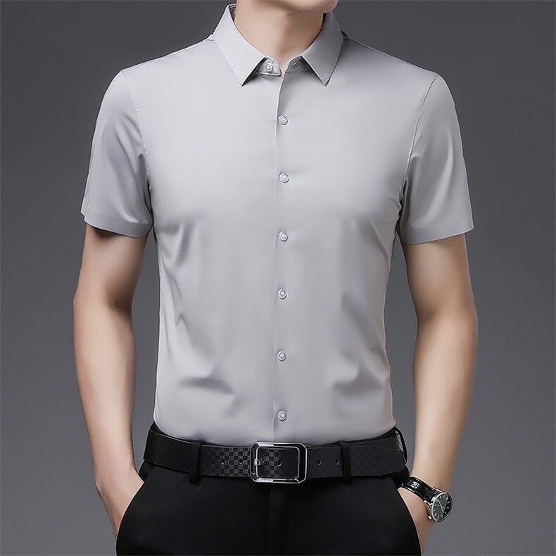 AL5315钱塘2020-3夏季新款男士纯色百搭短袖衬衫时尚休闲衬衣P60,男装衬衫,钱塘207-3