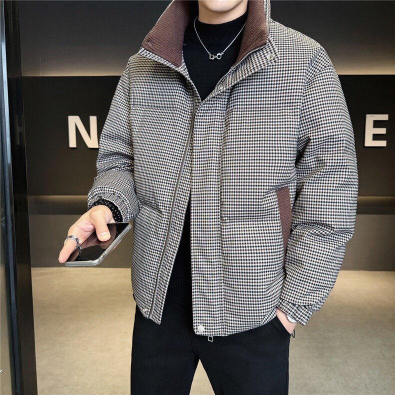 标90男休闲立领羽绒服千鸟格面包服外套上衣A329-YR2563-P280,男装羽绒服,电商A329