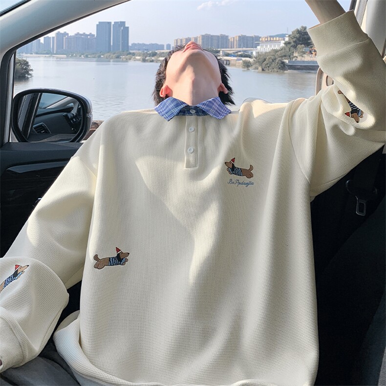 2026春季新款华夫格休闲假两件刺绣腊肠狗卫衣男W5380特P38控68,男装卫衣,电商A001