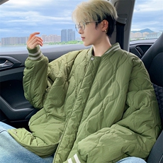 菱形格棉衣男冬季情侣棒球棉服加厚棉袄外套M6077P110控148，男装棉衣，电商A157