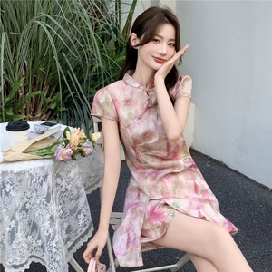 新中式立领印花连衣裙女2026夏季新款盘扣气质显瘦改良旗袍裙图片