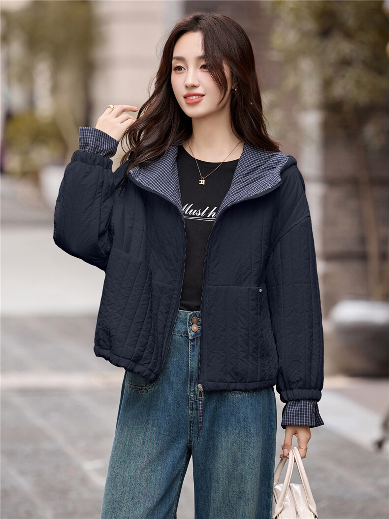 现货2025冬装新款连帽撞色时尚休闲女士棉衣棉服,女装棉衣/棉服,木子恋
