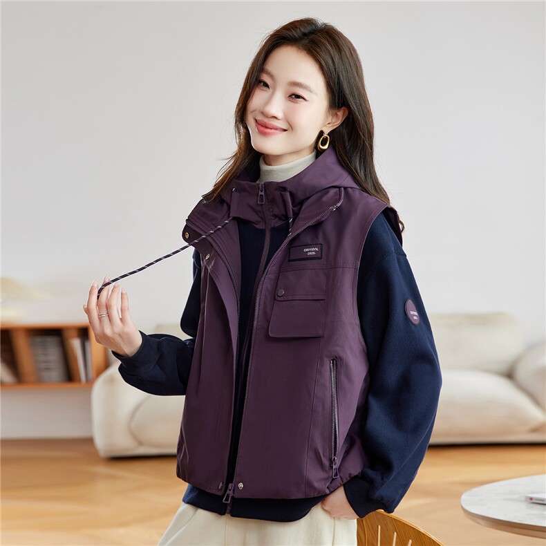 现货！2025冬季新款加棉加厚马甲两件套卫衣,女装棉衣/棉服,慕咨