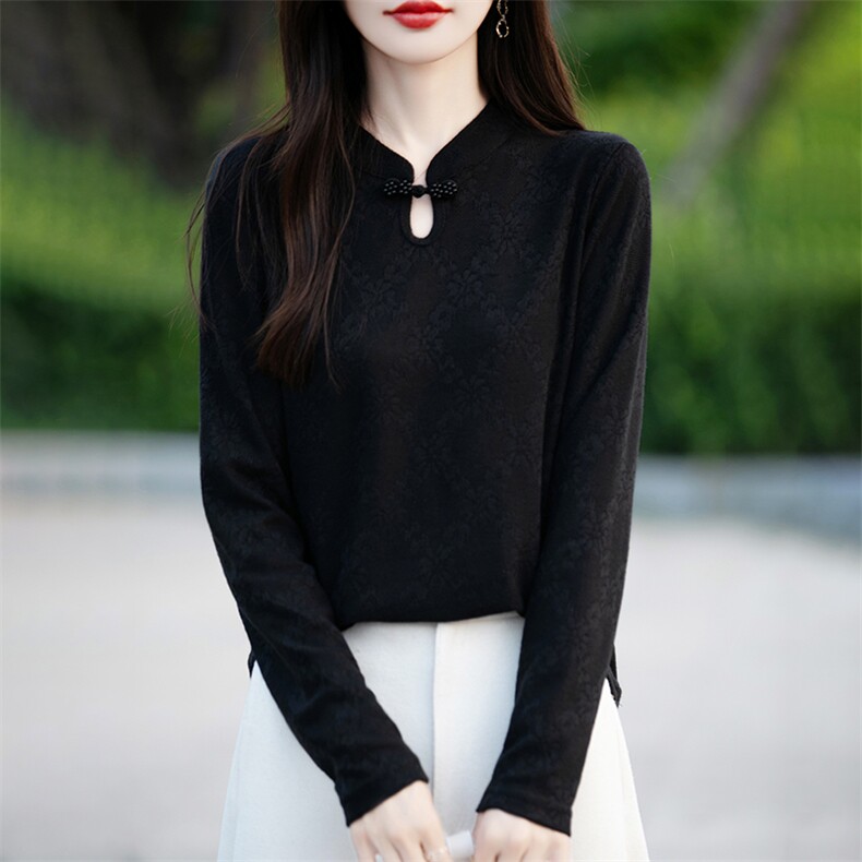时尚百搭女秋冬打底衫镂空菱形花纹简约针织衫显瘦修身长袖上衣图片