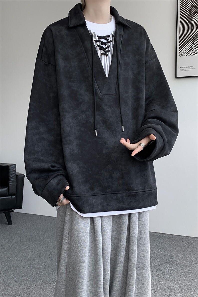 WY10151-特P48控88小众扎染撞色拼接条纹假两件大码男宽松卫衣,男装卫衣,电商A059