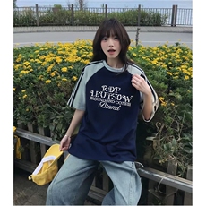 抖音得物品质二开240克宽松纯棉美式潮牌插肩三杠织带短袖T恤，男装T恤，电商A486-1