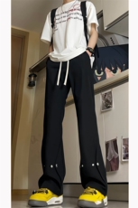 夏季冰丝西裤小众百搭微喇铆钉纽扣排扣冰丝裤子K2411-P50，男装西裤，电商A062