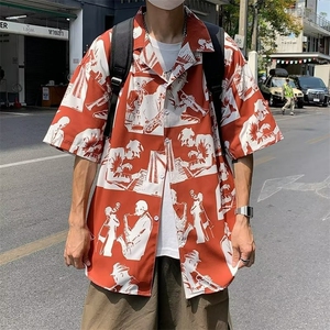 短袖花衬衫男士夏季薄款上衣中式花奔满印翻领寸衫印花CS2235图片
