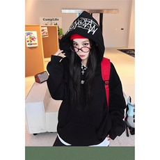 潮牌美式复古格子刺绣卫衣女秋冬连帽春秋薄款高街外套，女装短外套，星座1210-1
