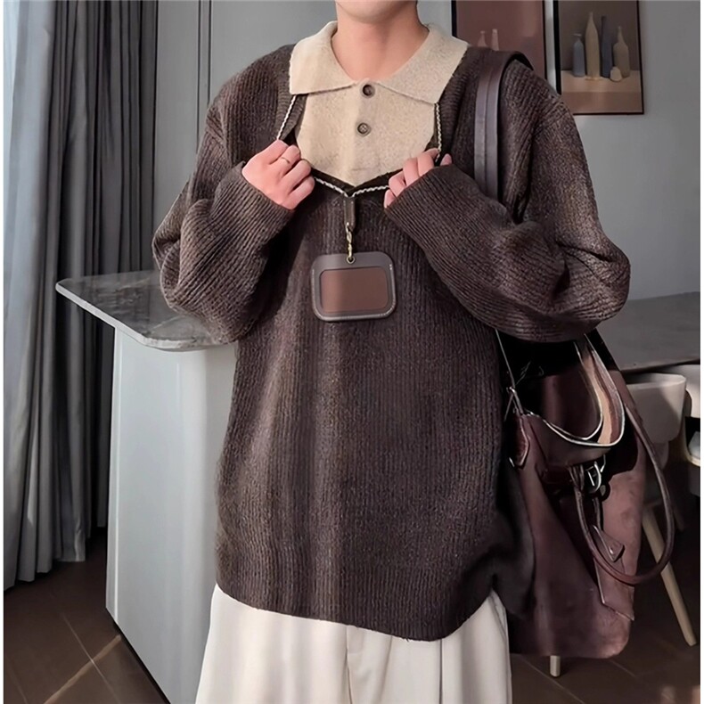 GM5414P70北极绒假两件翻领毛衣日系港风韩版潮男百搭懒慵毛线衫,男装针织衫/毛衣,星座1108-5
