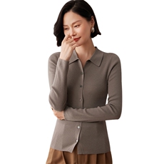 秋冬新款洋气时尚百搭显瘦女款POLO领35%山羊绒开衫，女装羊绒衫，艾巧羊绒