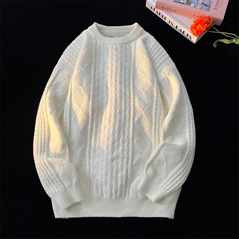 8XL-M圆领毛衣男秋冬季宽松慵懒套头麻花针织衫毛线衣MY19005P68图片