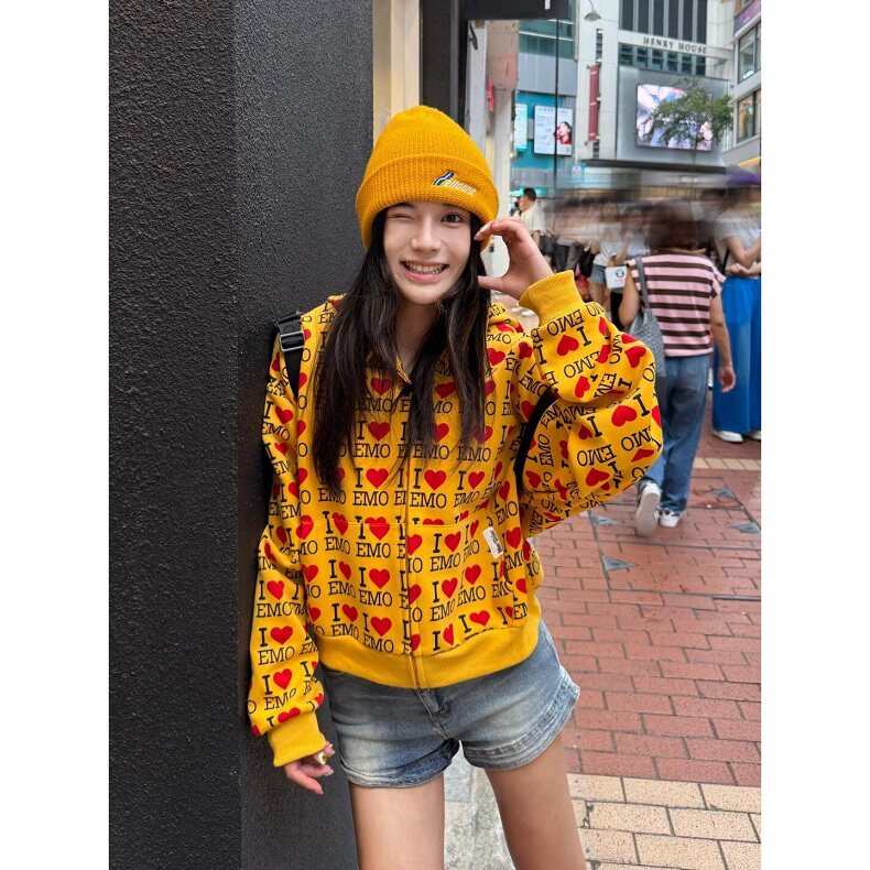 复古字母爱心长袖开衫卫衣男女春秋宽松休闲百搭情侣外套WA227,女装短外套,星座1116A（原606A-3）