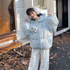 学院风蓝白色格纹外套棉服女冬季新款学生百搭宽松保暖面包服，男装棉衣，星座1210-1