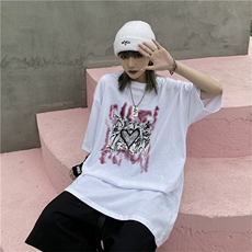 韩版ins街头创意褶皱爱心印花宽松百搭T恤TT025-40，男装T恤，星座911-3