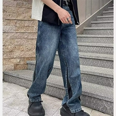 复古微喇牛仔裤男女秋冬新款美式水洗痞帅高街宽松休闲长裤子，男装牛仔裤，星座506A