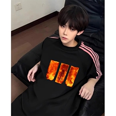抖音得物品质二开240克宽松纯棉美式潮牌印花三条杠中性风短袖T恤，男装T恤，电商A486