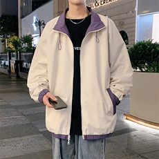 港风秋季新款宽松夹克男撞色立领上衣两面穿外套MYJ24-7907-P65，男装夹克，星座717