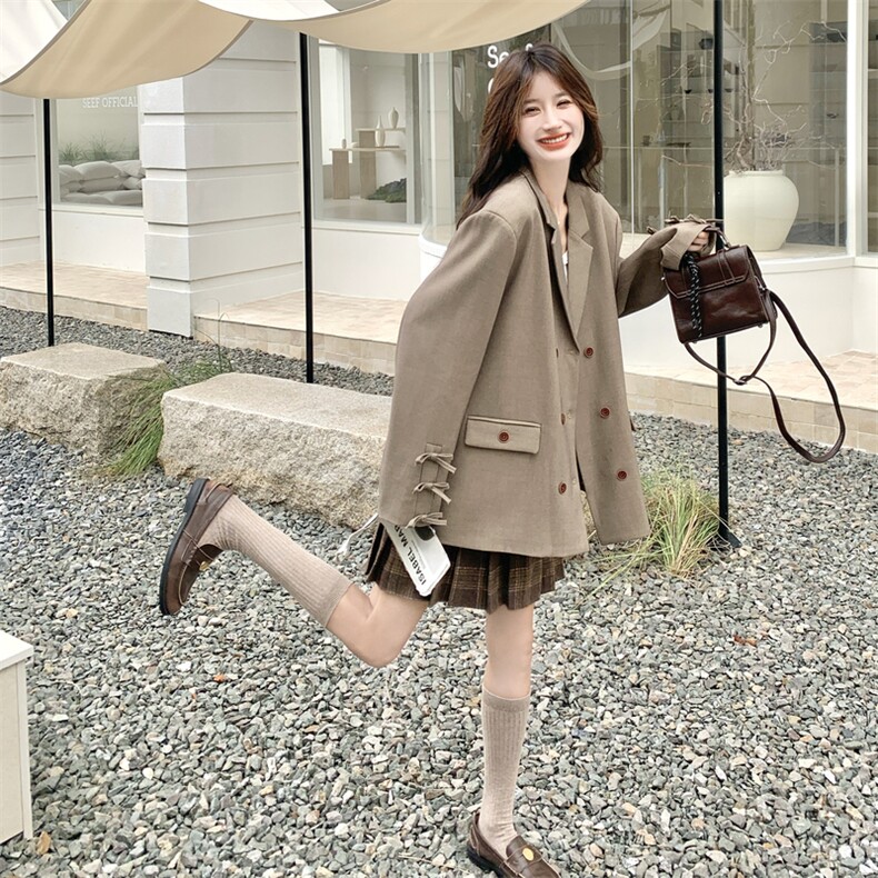 英伦风双排扣西装外套女2025秋季新款爆款高级感宽松气质西服上衣，女装西装，2C110