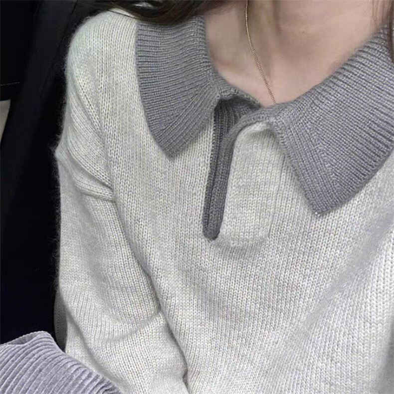 秋冬季羊毛简约小翻领个性百搭羊毛衫，女装羊毛衫，锦瑟羊绒