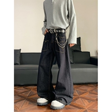 美式复古水洗牛仔裤男款直筒宽松弯刀阔腿痞帅高级感裤子潮流百搭，男装牛仔裤，四季星座505