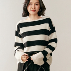秋季条纹针织衫休闲百搭简约风，女装针织衫/毛衣，鸥蕊娅羊绒