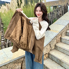 撞色毛织翻领羽绒内胆90绒麂皮绒外套2C050-1303-P245-K368，女装羽绒服，2C050