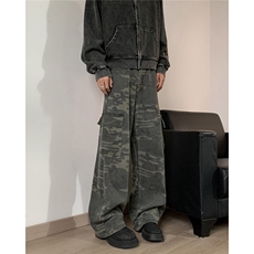秋冬季新款迷彩工装牛仔裤男款潮牌高街宽松直筒休闲多口袋长裤子，男装牛仔裤，星座410-6（原星座1304-1）
