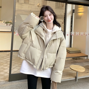 冬季韩系撞色连帽假两件小个子面包服羽绒服皮外套女6117P265K388图片