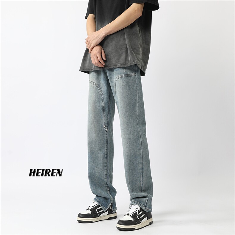 B271-A138-P75复古拼接拉链小直筒牛仔裤858.5聚酯纤维6.5粘纤,男装牛仔裤,星座B271