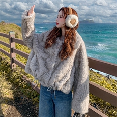 小个子皮毛一体毛毛外套女秋冬季2025新款环保皮草仿水貂毛上衣潮，女装皮草，纯色衣恋
