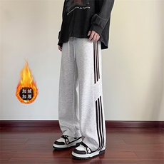 美式三条杠运动裤男高街hiphop休闲阔腿卫裤潮牌条纹直筒垂感长裤，男装休闲裤，星座715-4